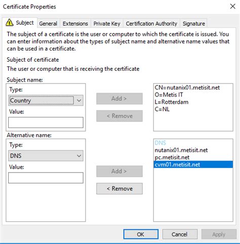 Certificate Template Properties