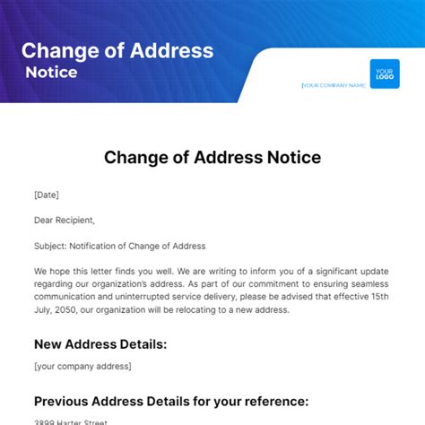 Change Of Address Email Notification Template
