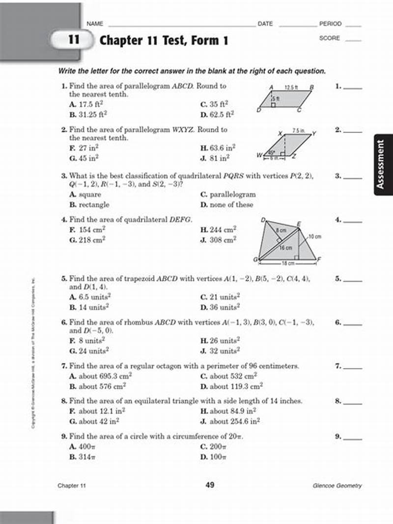 Chapter 11 Test Form 1 Answer Key