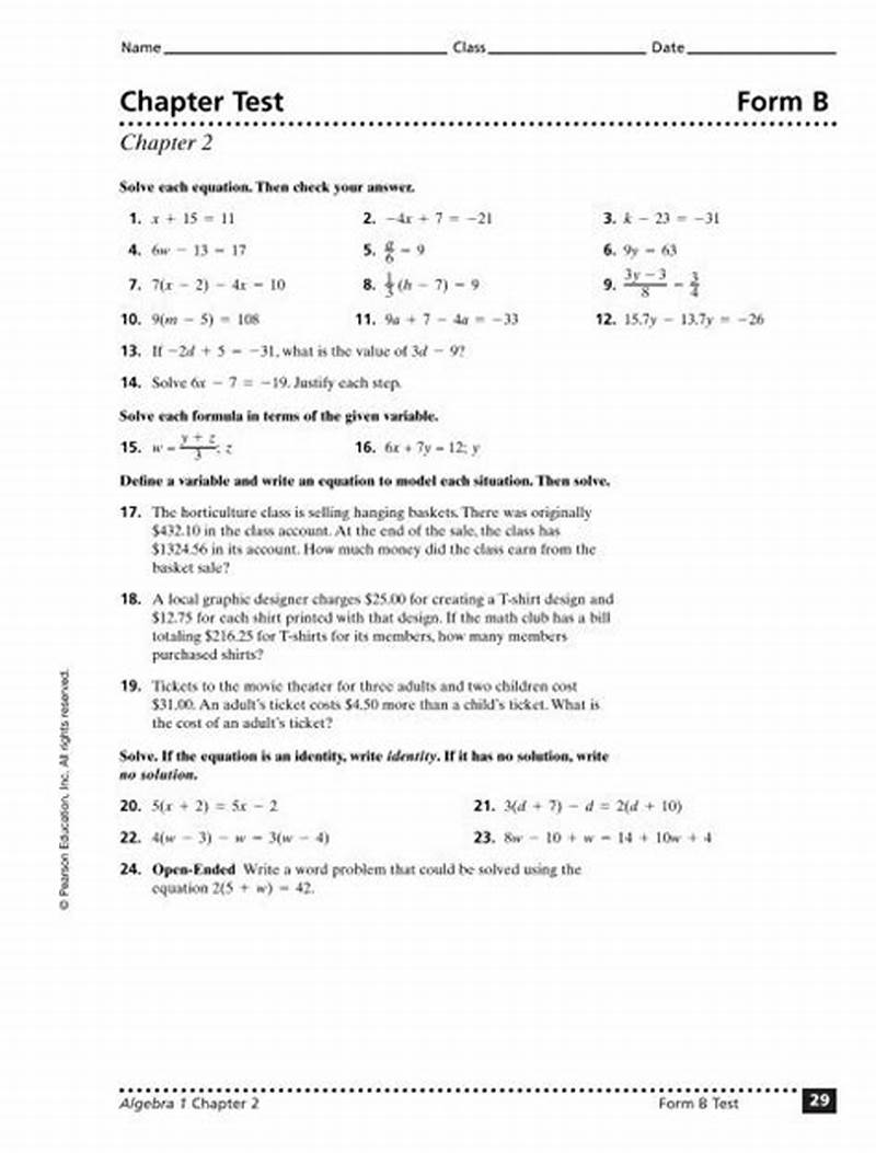 Chapter 7 Chapter Test Form B
