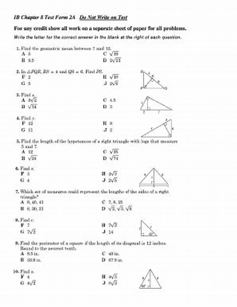 Chapter 8 Test Form 2a Geometry Answers