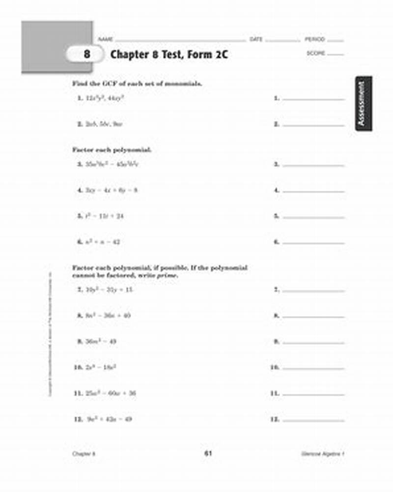 Chapter 8 Test Form A Answer Key