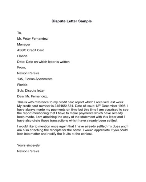 Charge Dispute Letter Template