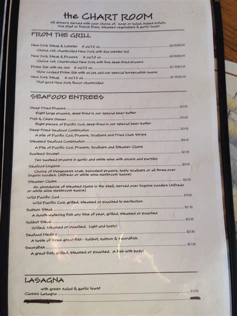 Chart Room Restaurant Menu