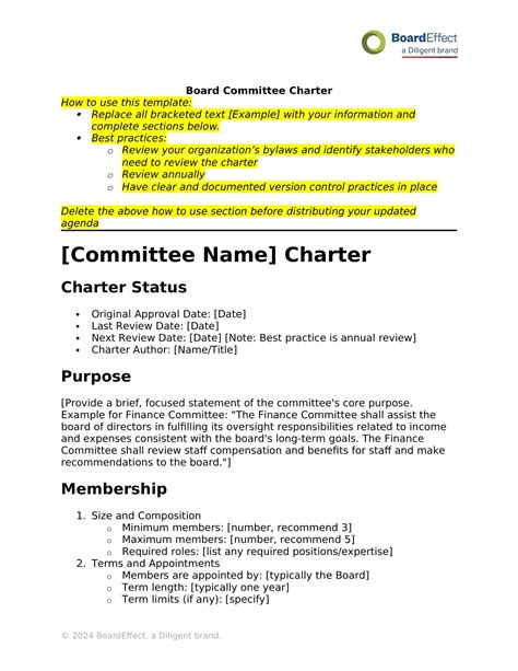 Charter Template For Committee