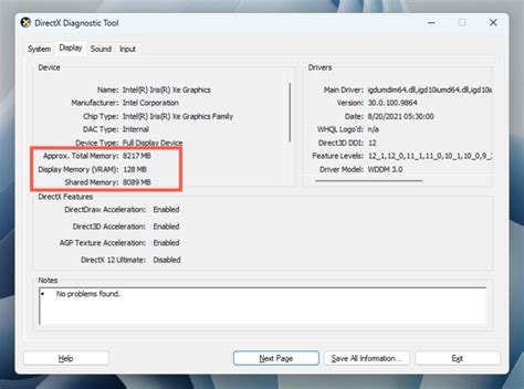 Checking VRAM with DXDiag