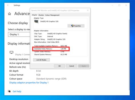 Checking VRAM in Windows Settings