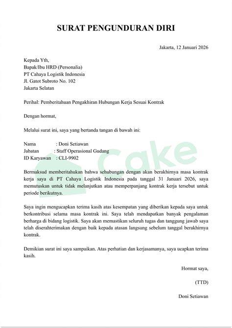 Checklist Surat Pengunduran Diri