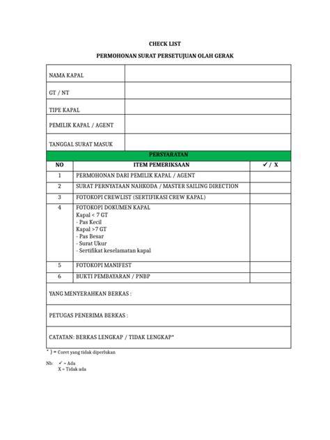 Checklist Surat Permohonan