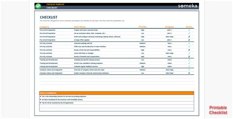 Checklist Template Excel