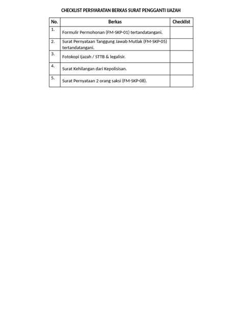 Checklist untuk surat
