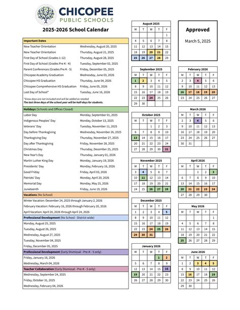 Chicopee School Calendar