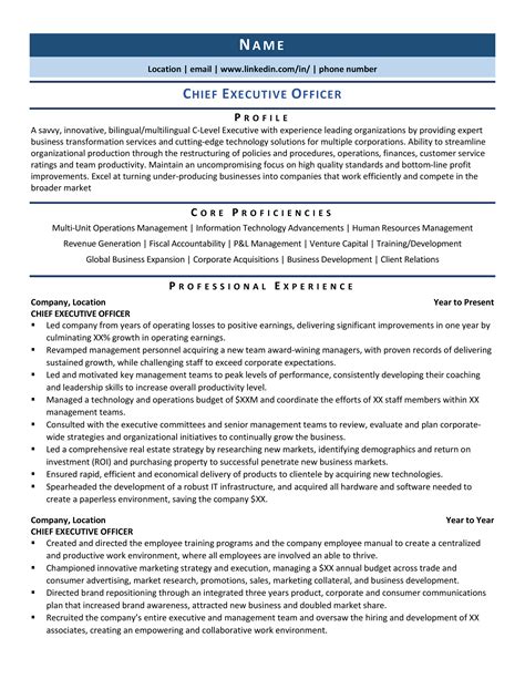 Chief Executive Officer Resume Template