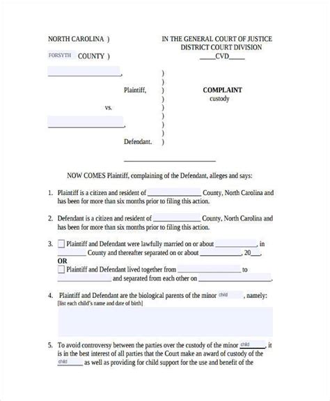 Child custody document example