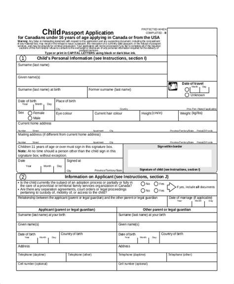 Child passport application