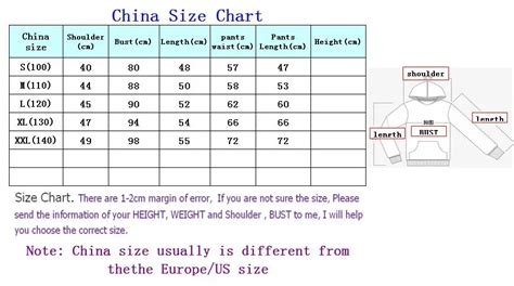 China Clothing Size Chart