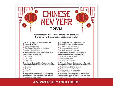 Chinese New Year Quiz Questions And Answers Printable