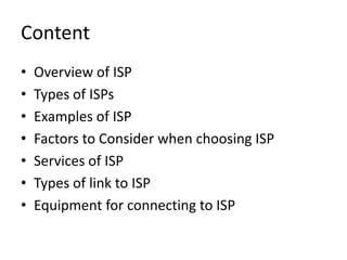 Choosing an ISP factors