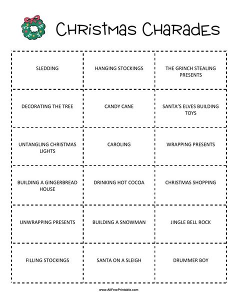Christmas Charades Game Printable