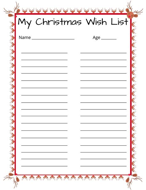 Christmas List Printable Template