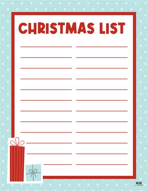 Christmas List Template Printable Free