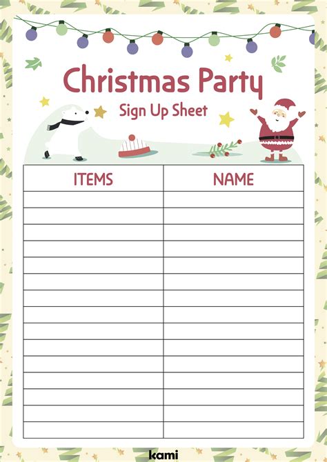 Christmas Sign Up Sheet Template