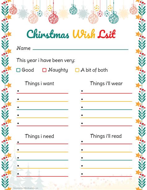Christmas Wish List Templates Free Printable