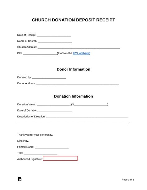 Church Receipts For Donations Template