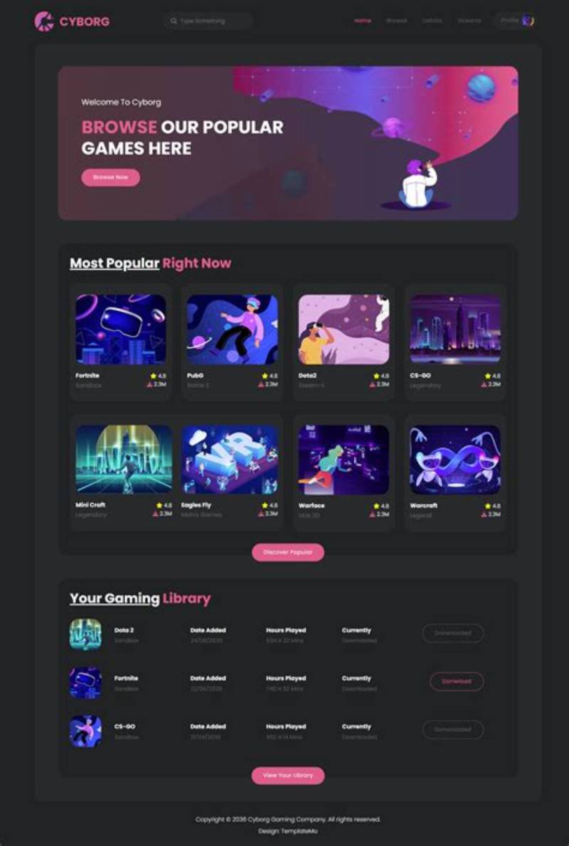 Clean Advanced Gaming Bootstrap Template