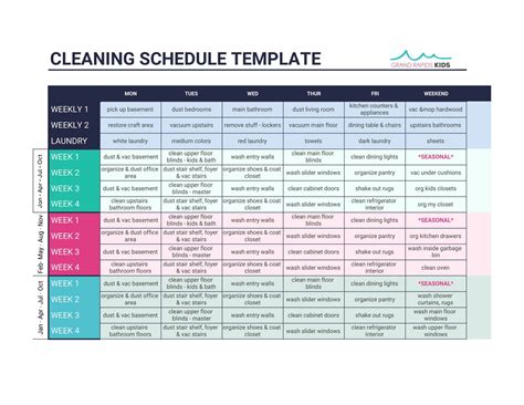 Cleaning Schedule Template Excel