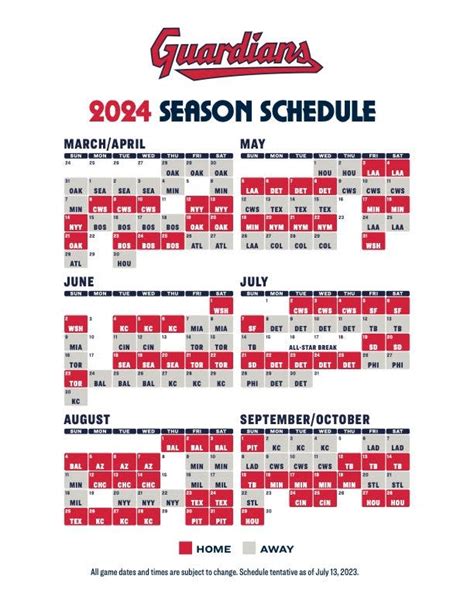 Cleveland Guardians Printable Schedule