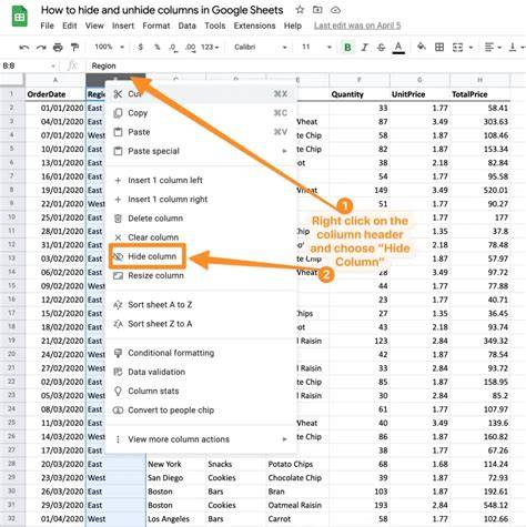 Click hidden column indicator to unhide