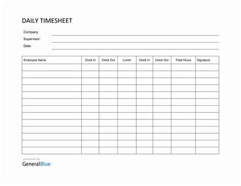Clock In Clock Out Sheet Template