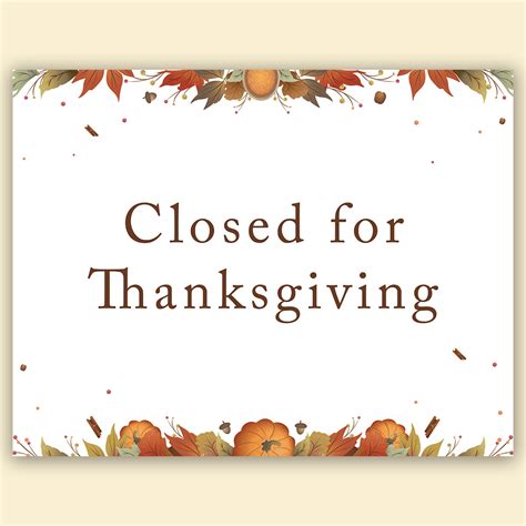 Closed Thanksgiving Sign Template