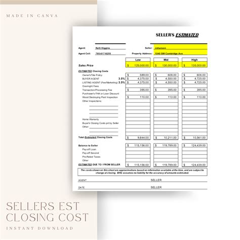 Closing Cost Template