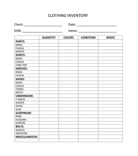 Clothing Inventory Excel Template