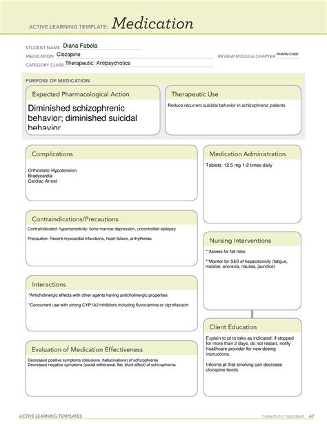 Clozapine Ati Medication Template