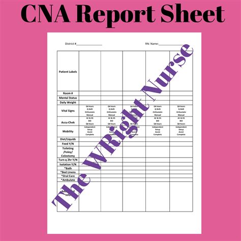 Cna Report Sheet Template