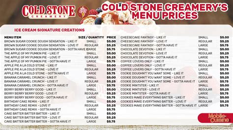 Cold Stone Size Chart