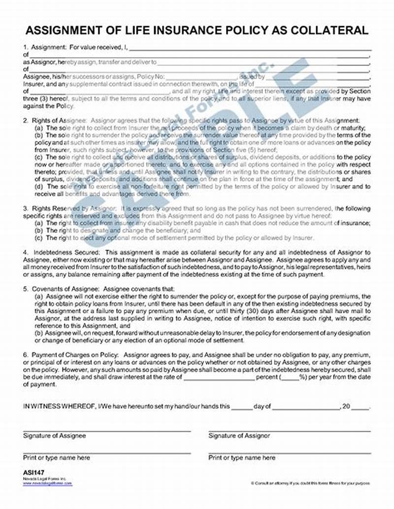 Collateral Assignment Form For Life Insurance