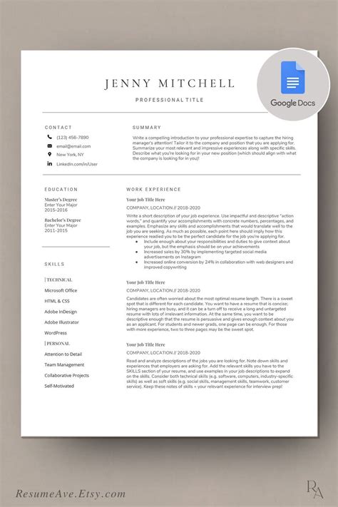 College Resume Template Google Docs