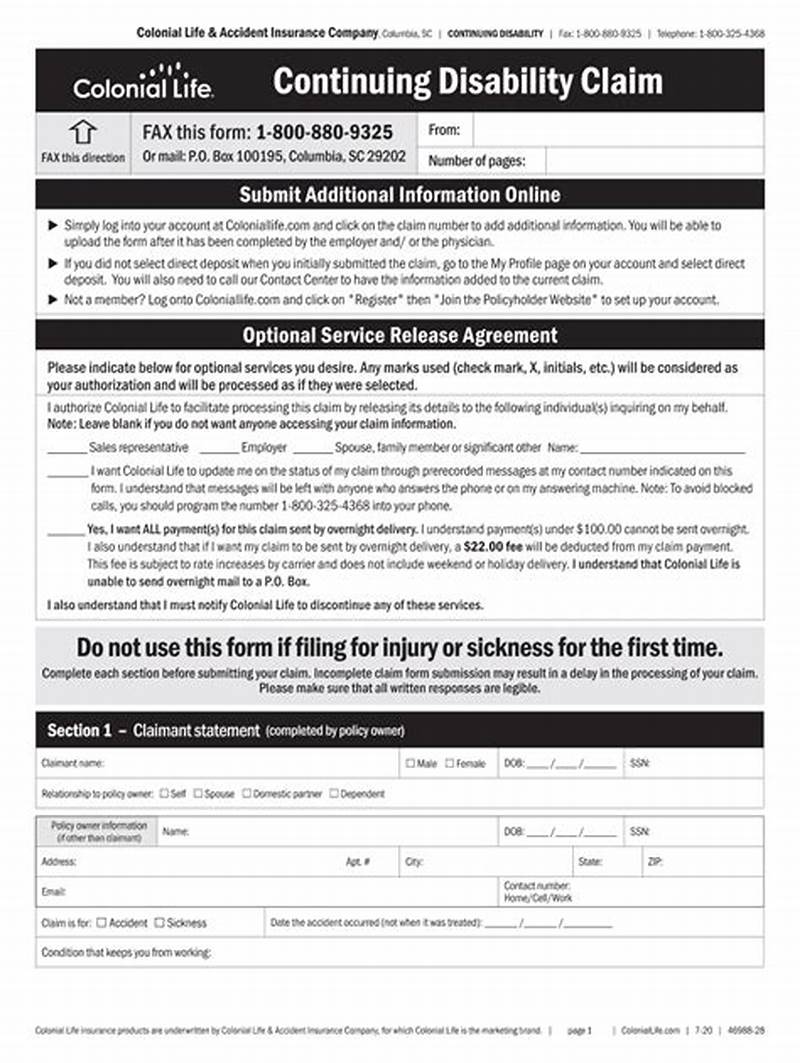 Colonial Disability Insurance Claim Form