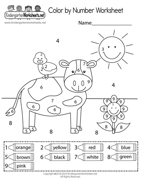 Color By Number Printable Worksheets