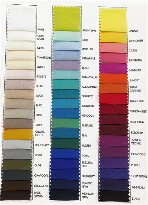 Color Chart For Fabric