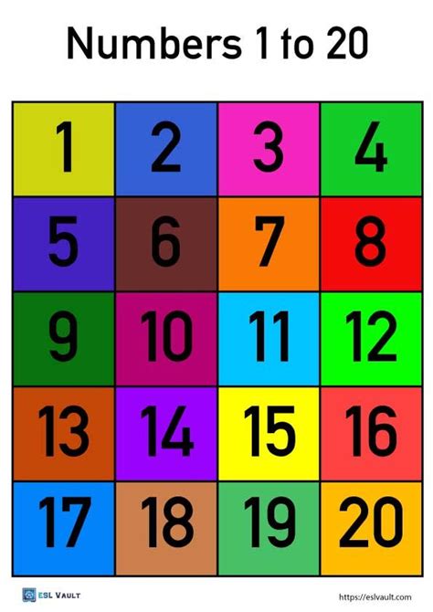 Colorful Numbers 1-20 Printable