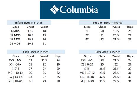 Columbia Sizing Chart Youth