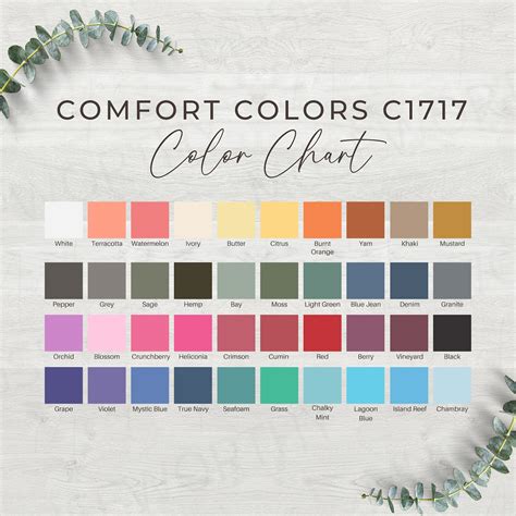 Comfort Colors Color Chart Free