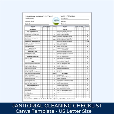 Commercial Cleaning Free Printable Janitorial Checklist Template