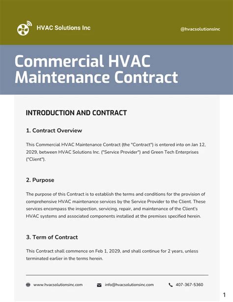 Commercial Hvac Maintenance Contract Template