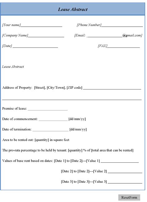 Commercial Lease Abstract Template